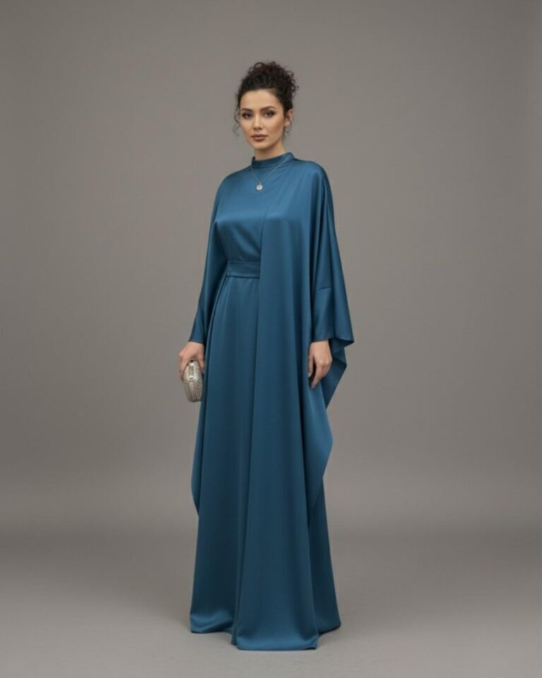 BELDEN KEMERLİ ABİYE ELBİSE ST - petrol rengi