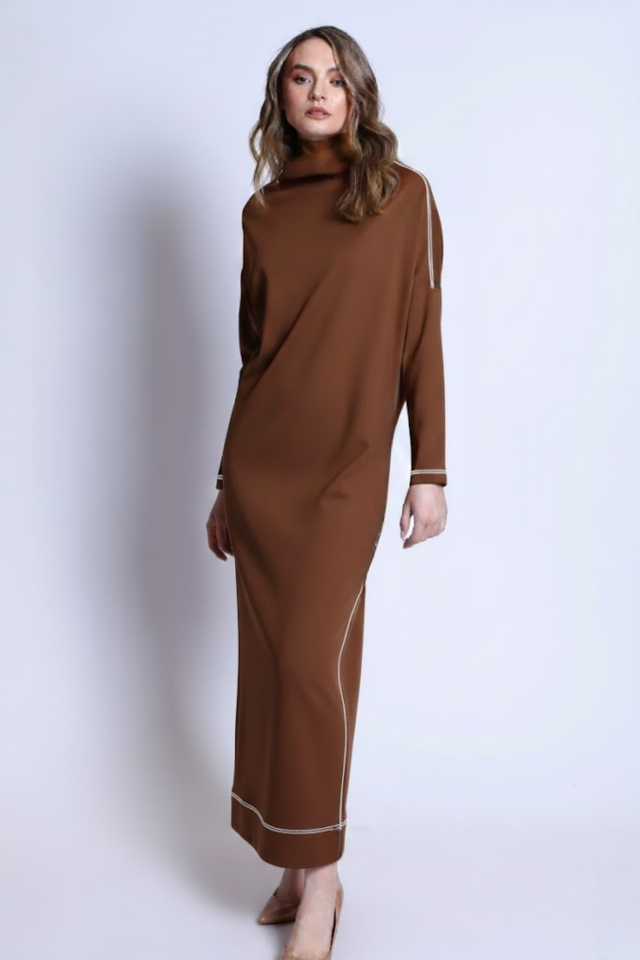 KONTRAST DİKİŞLİ ELBİSE 6040 38 - SİYAH