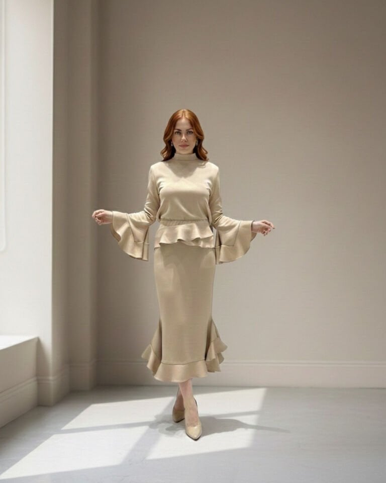 KOL BEL VE ETEK UCU VOLANLI BLUZ ETEK TAKIM 44