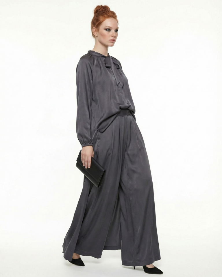 ÖNDEN BAĞLAMALI TUNİK PANTOLON TAKIM 25T028 44 - ANTRASİT