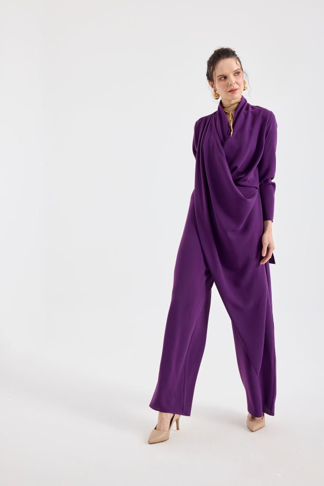 ANVELOP BAĞLAMA DETAYLI ŞAL YAKA TULUM 44 - MOR