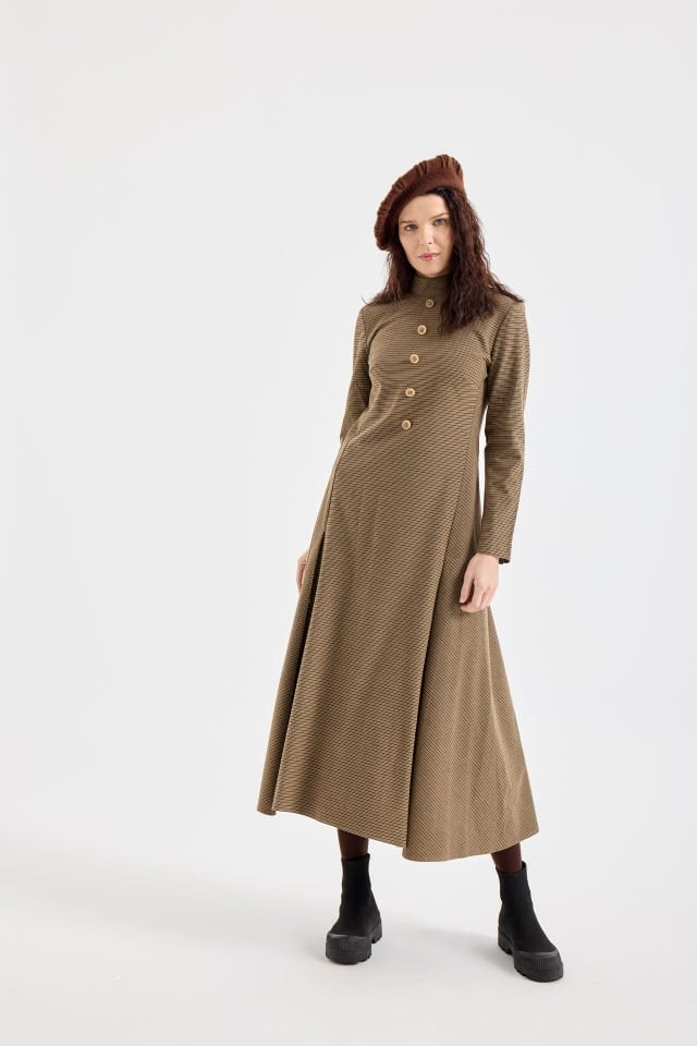 ÖNDEN DÜĞMELİ ELBİSE 44 - Kahverengi