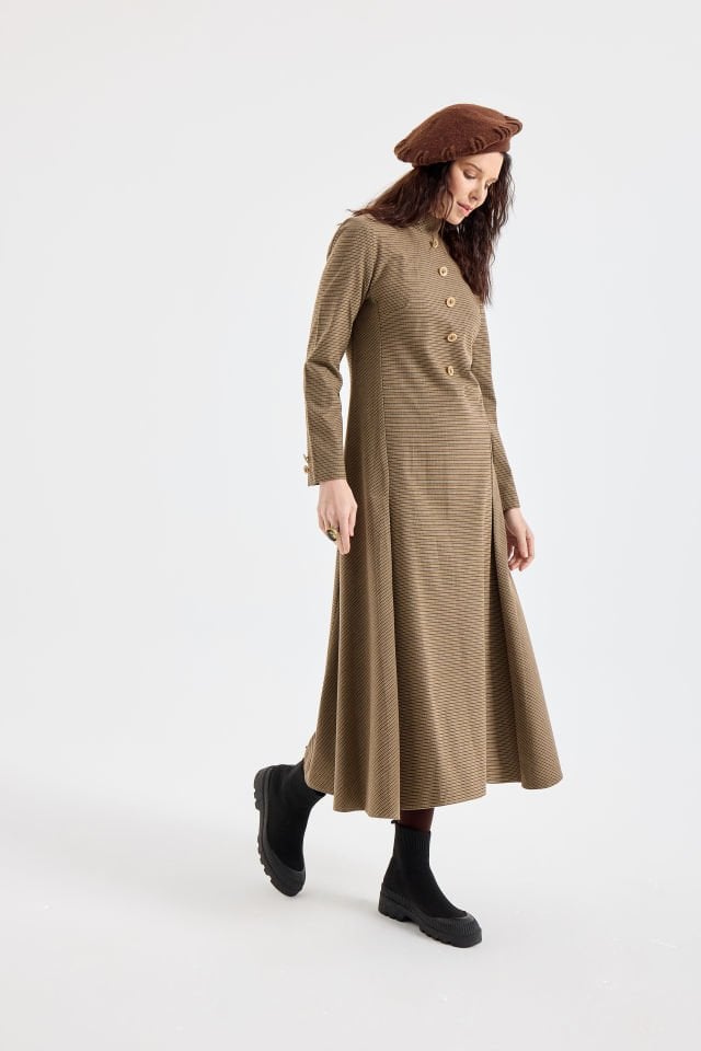 ÖNDEN DÜĞMELİ ELBİSE 44 - Kahverengi