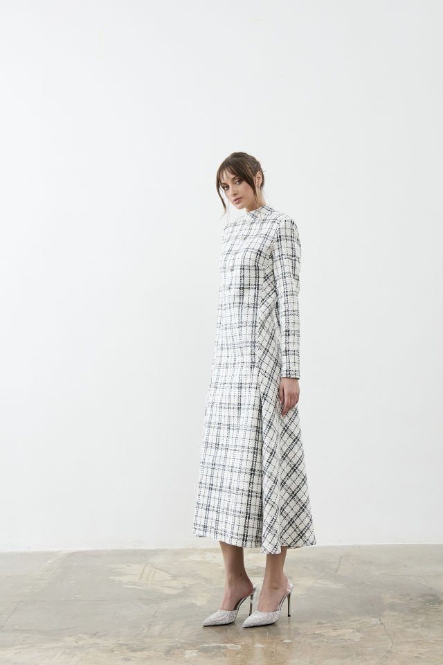 ÖNDEN DÜĞMELİ ELBİSE 44 - Beyaz