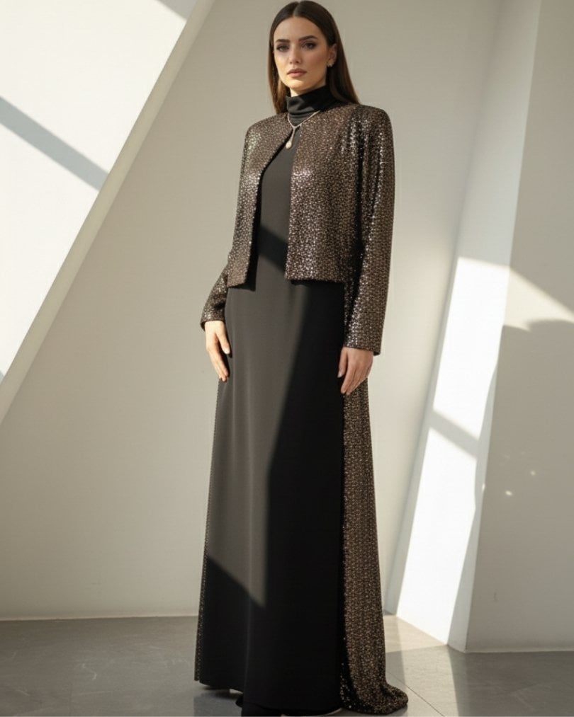 PAYET KAP GÖRÜNÜMLÜ ELBİSE 25E011 SİYAH - 50