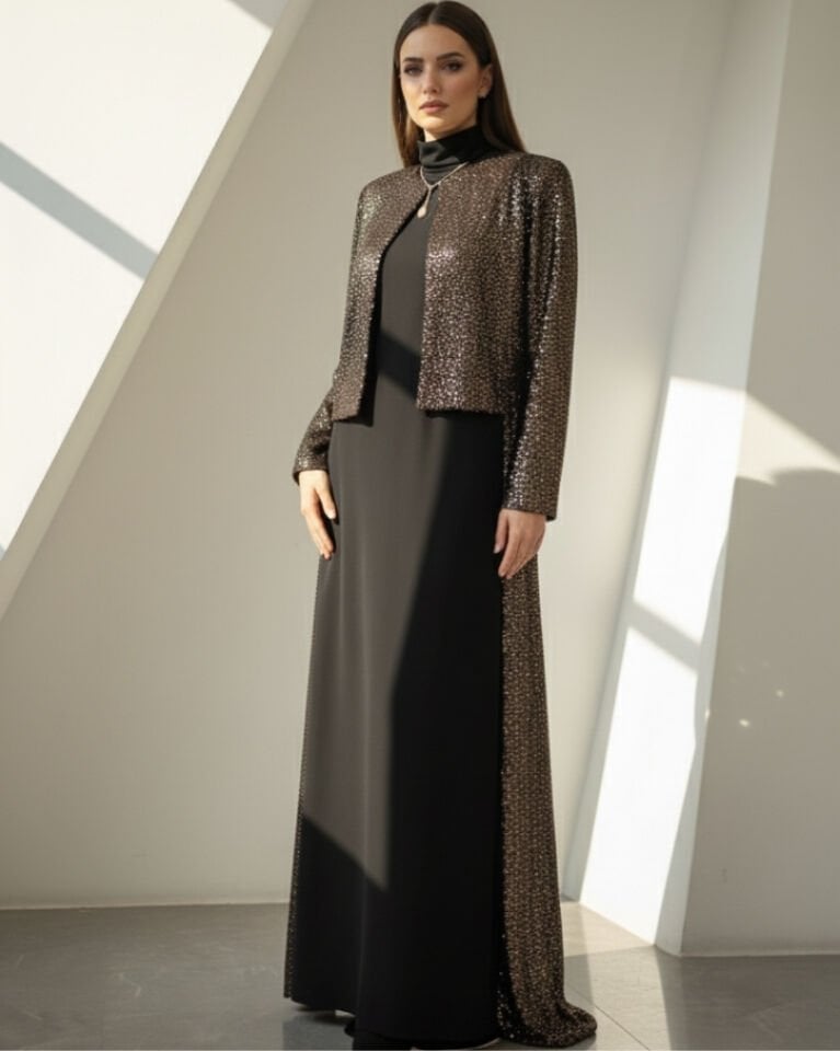 PAYET KAP GÖRÜNÜMLÜ ELBİSE 25E011 SİYAH