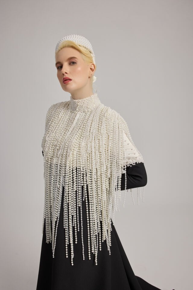 YAKASI İNCİ DETAYLI ABİYE ELBİSE 36