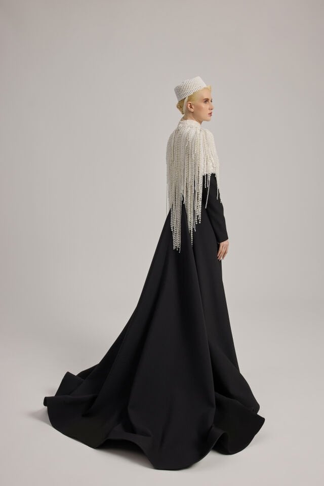 YAKASI İNCİ DETAYLI ABİYE ELBİSE 36