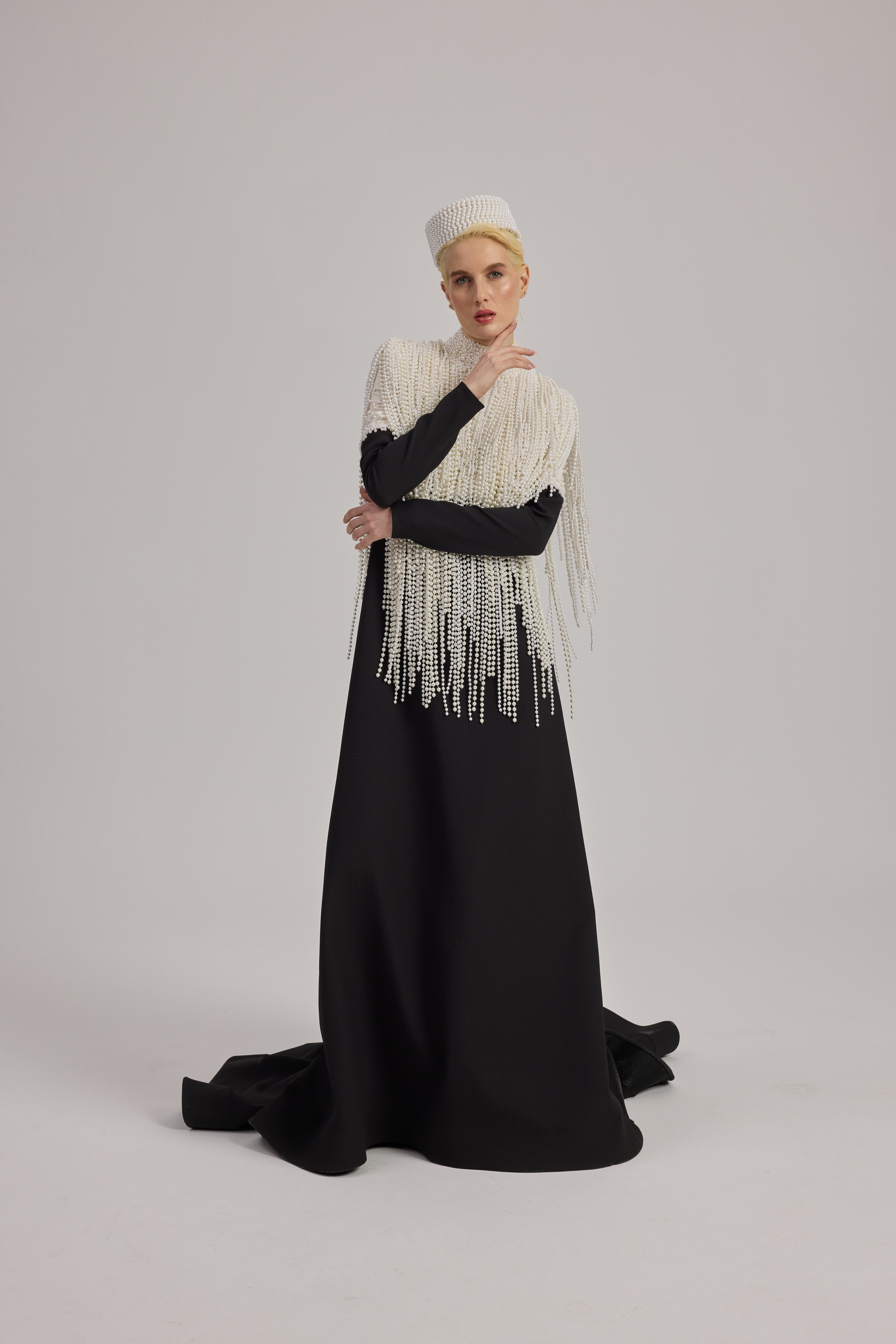 YAKASI İNCİ DETAYLI ABİYE ELBİSE 36