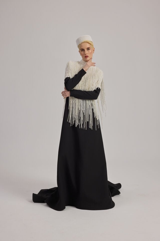 YAKASI İNCİ DETAYLI ABİYE ELBİSE 36