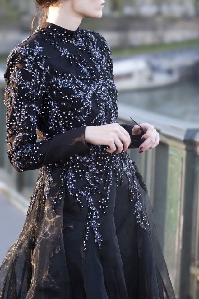 ÜST BEDEN GRİ TAŞ İŞLEMELİ ABİYE 25H39 38 - SİYAH