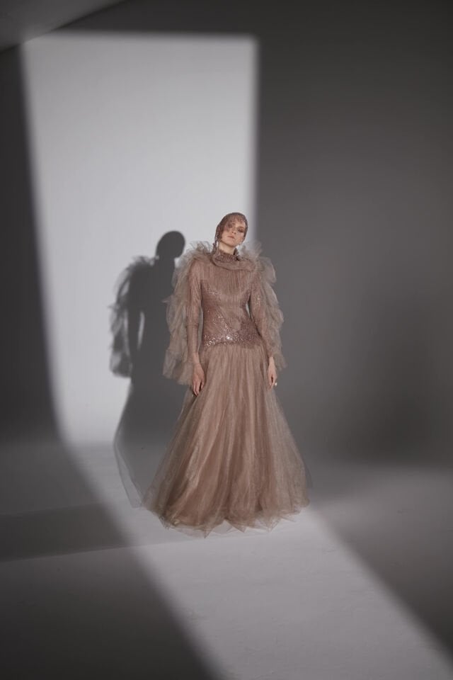 BAROK MODEL TÜL ABİYE M-0755 36 - SÜTLÜ KAHVE