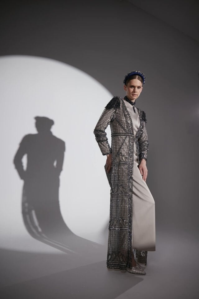 APOLETLİ BONCUK İŞLİ KAFTAN TUVALET M-0679 40 - TAŞ