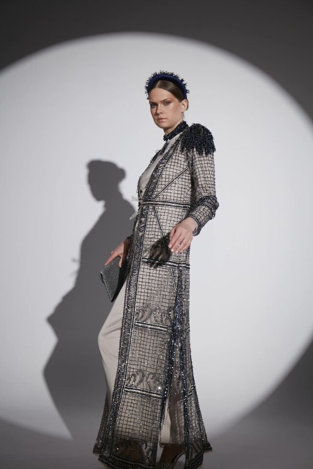 APOLETLİ BONCUK İŞLİ KAFTAN TUVALET M-0679 40 - TAŞ