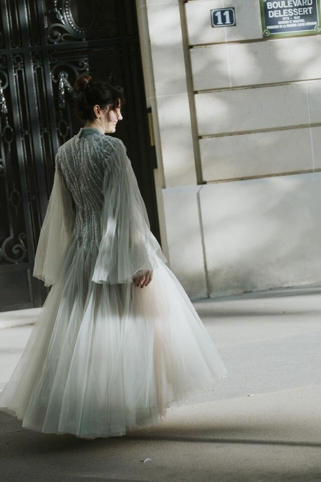 TRANSPARAN RENK GEÇİŞLİDRAPE DETAYLI TÜL ELBİSE 25H69 38 - yeşil