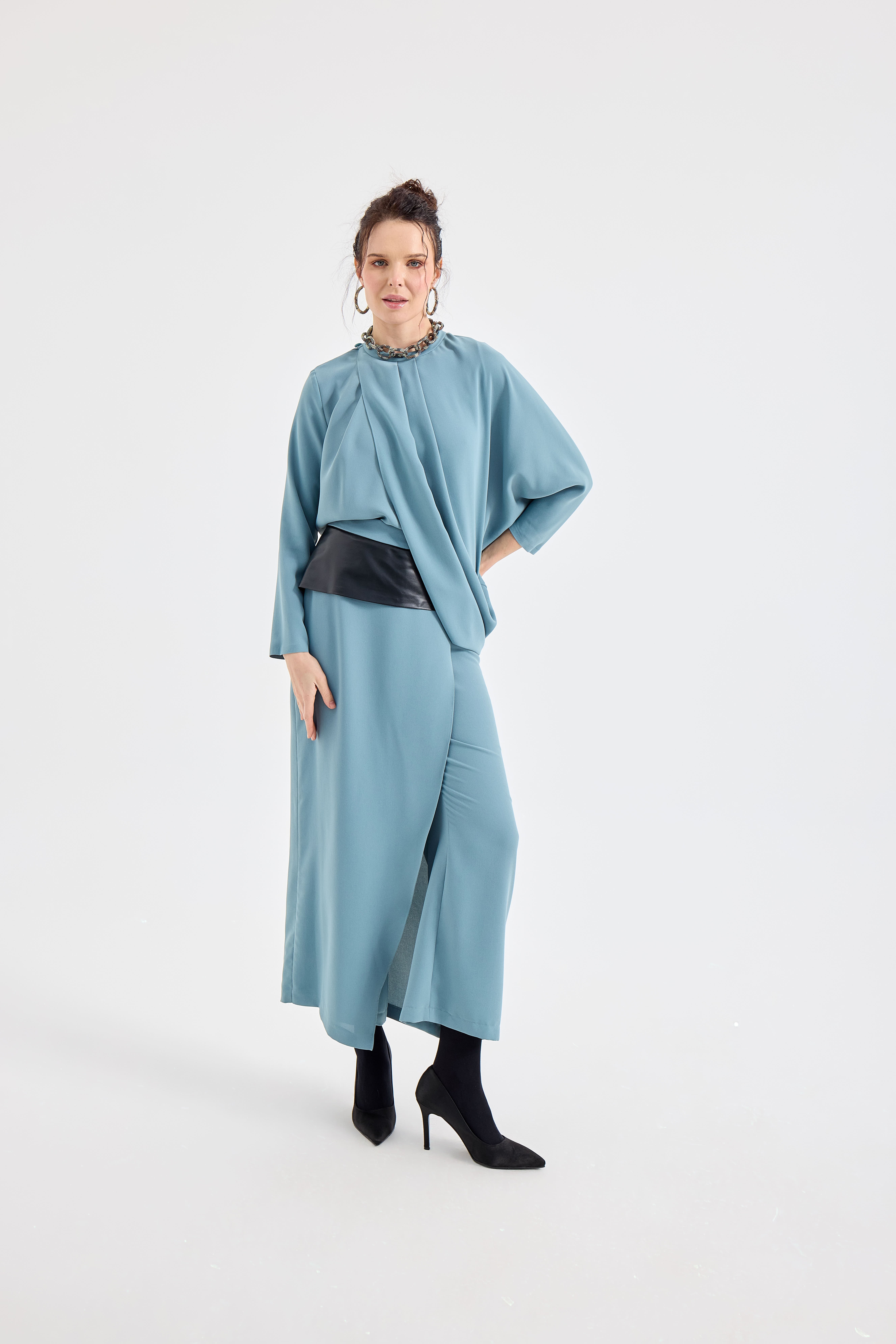 ANVELOP BLUZ ETEK GÖRÜNÜMLÜ PANTALON TAKIM 38 - MİNT