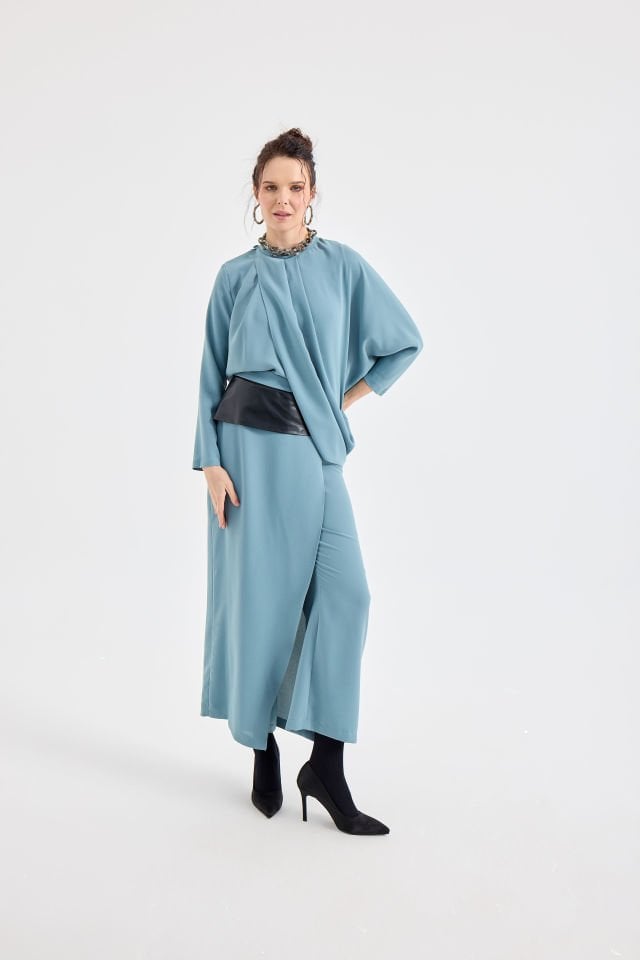 ANVELOP BLUZ ETEK GÖRÜNÜMLÜ PANTALON TAKIM 44 - MİNT