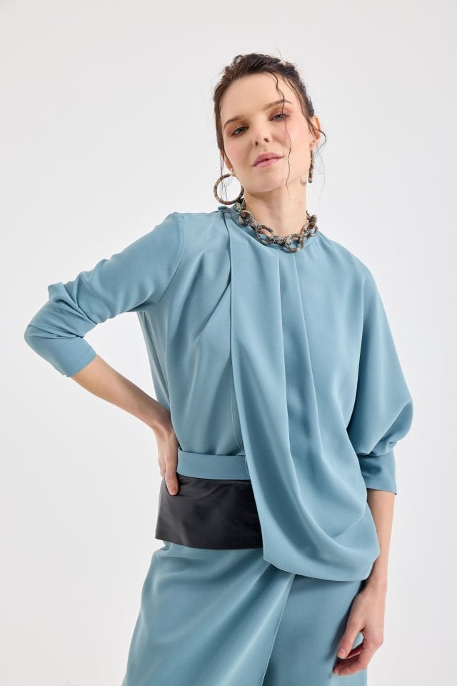 ANVELOP BLUZ ETEK GÖRÜNÜMLÜ PANTALON TAKIM 38 - MİNT