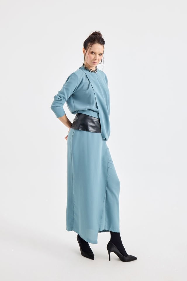 ANVELOP BLUZ ETEK GÖRÜNÜMLÜ PANTALON TAKIM 38 - MİNT