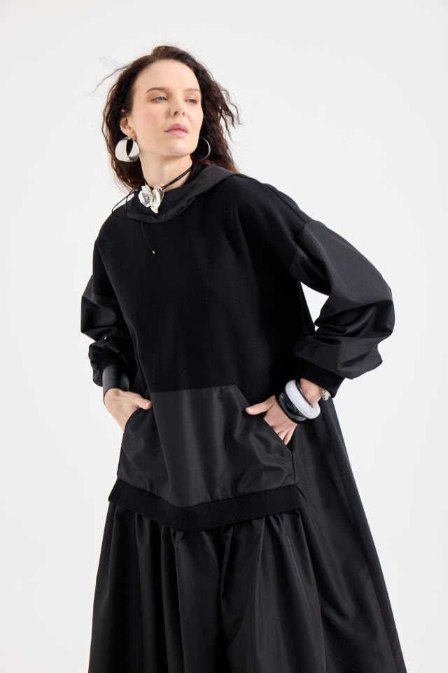 SWEAT ELBİSE Standart - SİYAH