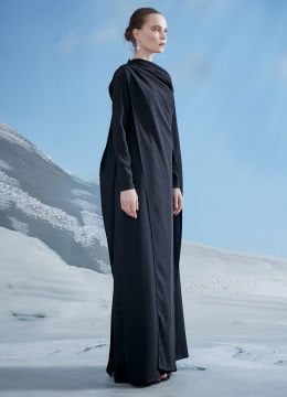 OMUZ BÜZGÜLÜ PELERİN DETAYLI ELBİSE 8027 SİYAH - 44