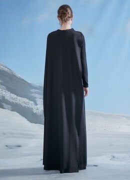 OMUZ BÜZGÜLÜ PELERİN DETAYLI ELBİSE 8027 SİYAH - 44