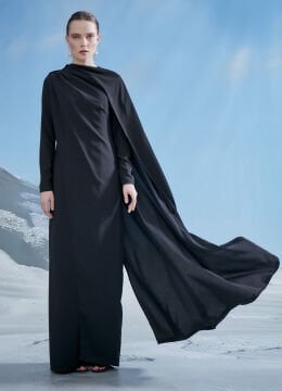 OMUZ BÜZGÜLÜ PELERİN DETAYLI ELBİSE 8027 SİYAH - 44