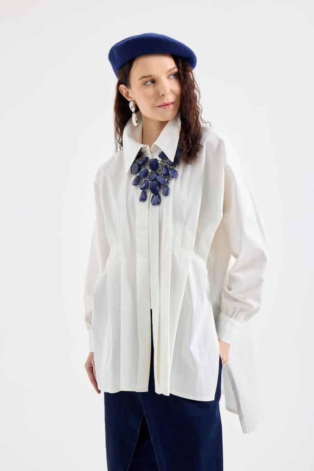 OVERSIZE ARKASI YIRTMAÇLI GÖMLEK Standart - EKRU