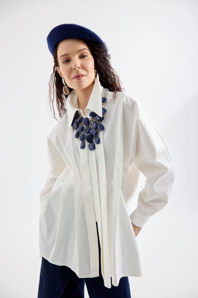 OVERSIZE ARKASI YIRTMAÇLI GÖMLEK Standart - EKRU