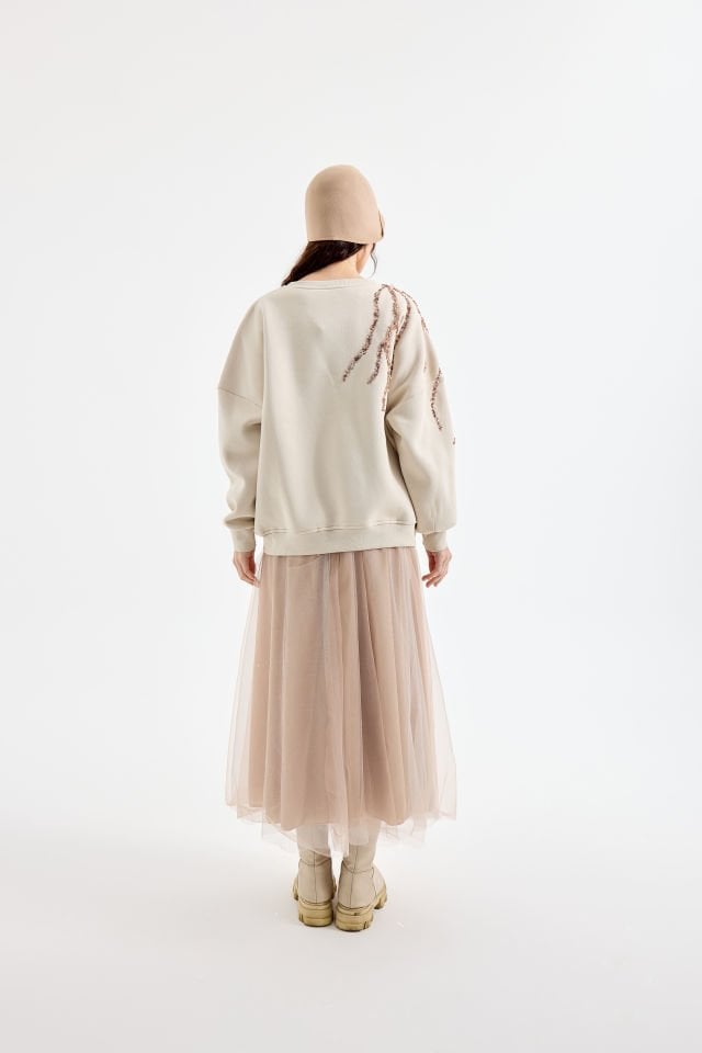 TÜTÜ ETEK İŞLEMELİ SWEAT TAKIM Standart