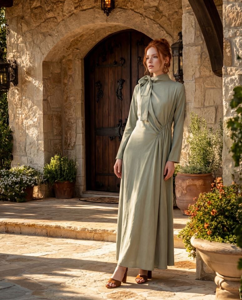 ÖNÜ ÇAPRAZ BÜZGÜLÜ ELBİSE TURUNCU - 46