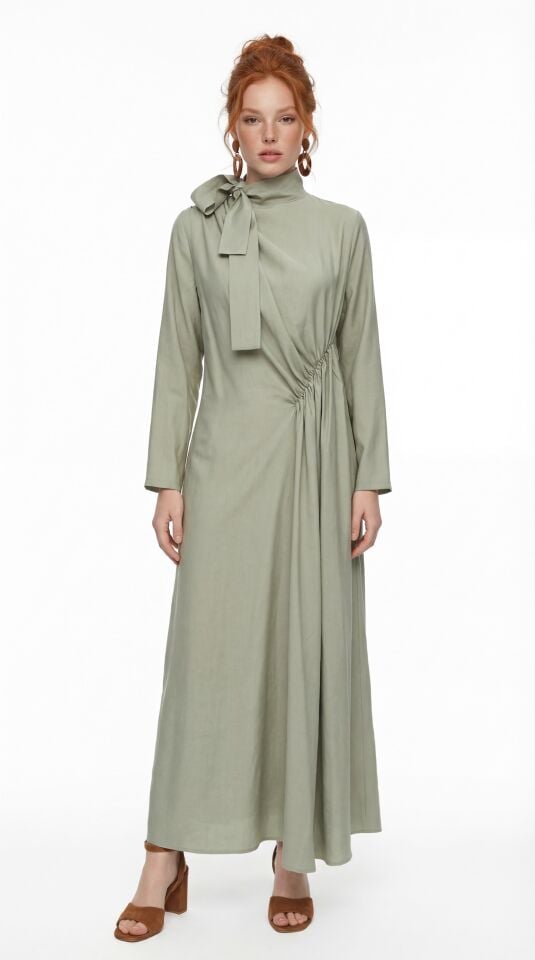 ÖNÜ ÇAPRAZ BÜZGÜLÜ ELBİSE TURUNCU - 46