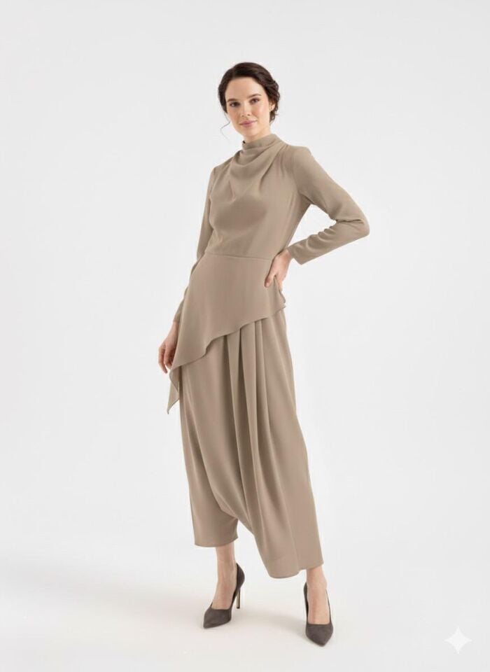 DEGAJE YAKA ŞALVAR TULUM 44 - VİZON