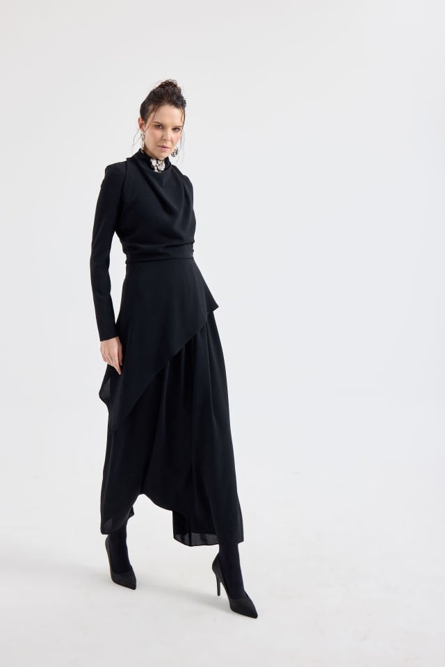 DEGAJE YAKA ŞALVAR TULUM 44 - VİZON