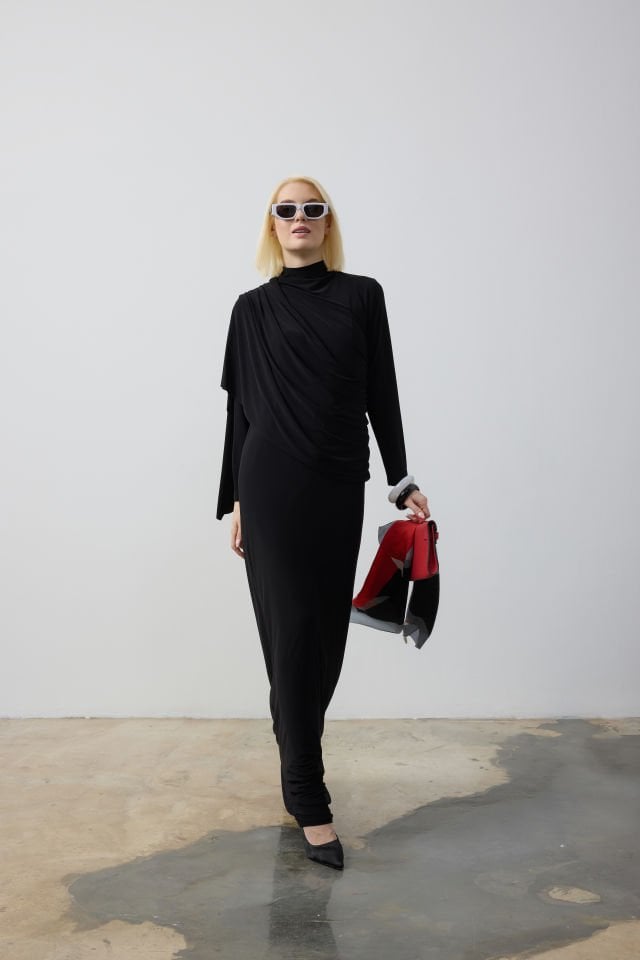 DRAPE VE ŞAL DETAYLI ELBİSE 44