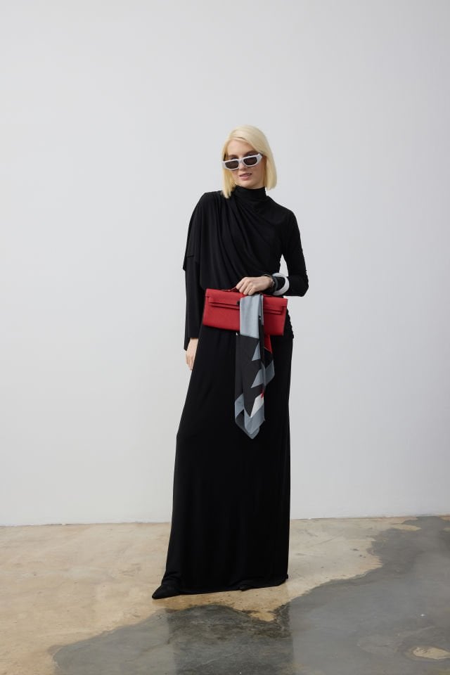 DRAPE VE ŞAL DETAYLI ELBİSE 44