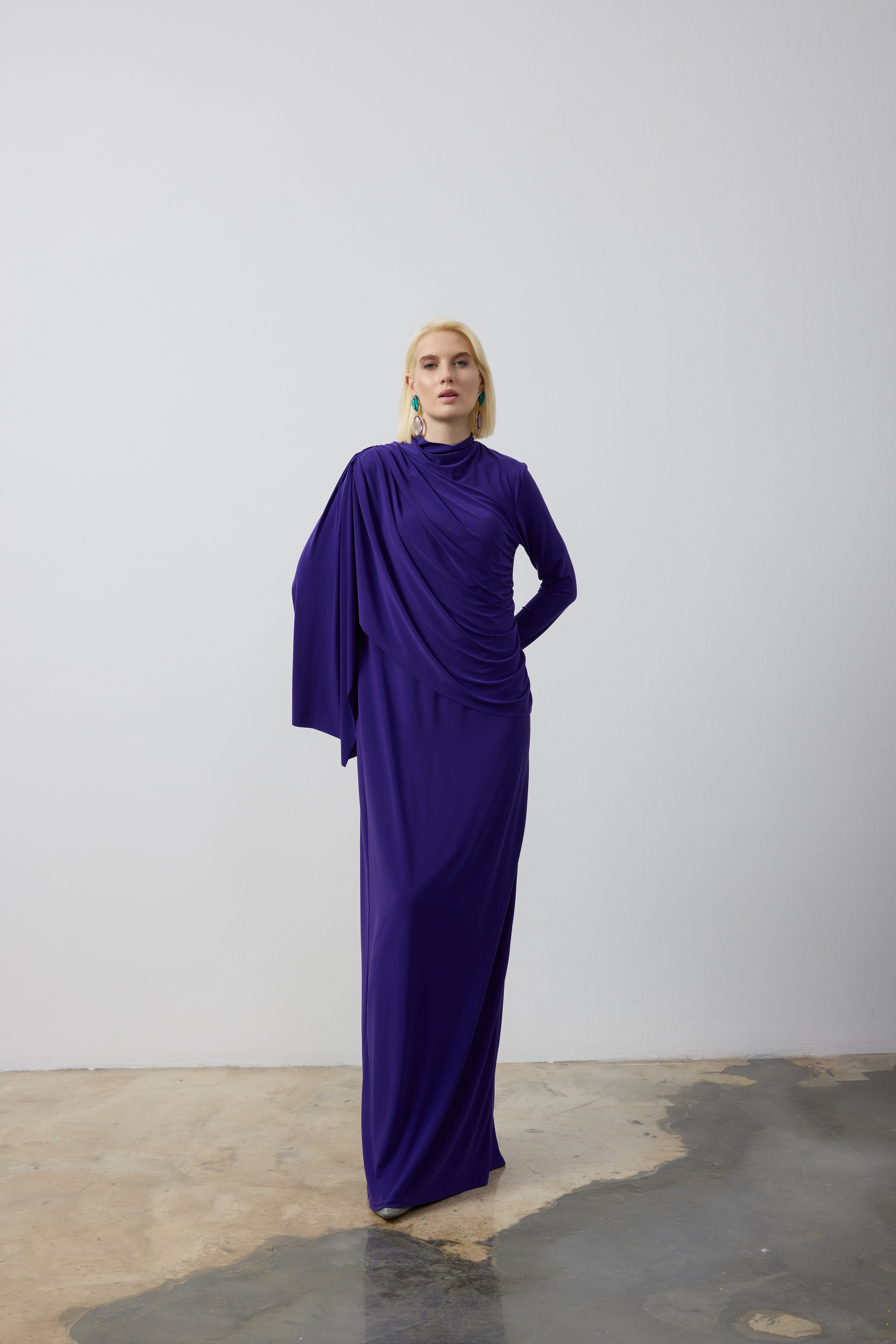 DRAPE VE ŞAL DETAYLI ELBİSE 9123 44 - MOR