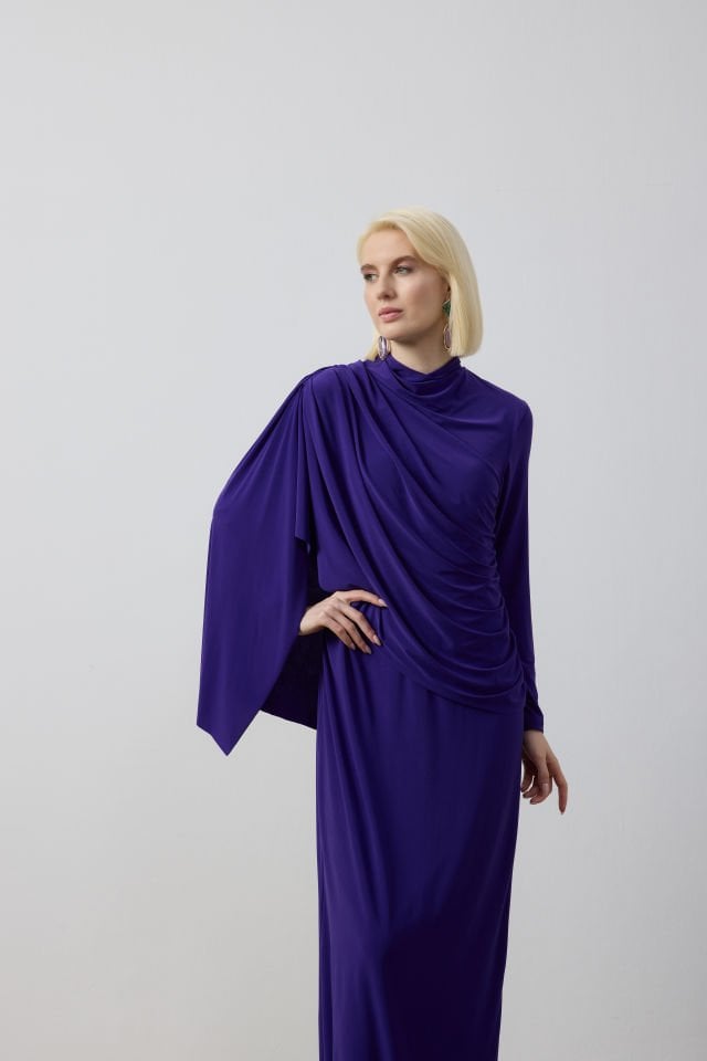 DRAPE VE ŞAL DETAYLI ELBİSE 9123 44 - MOR