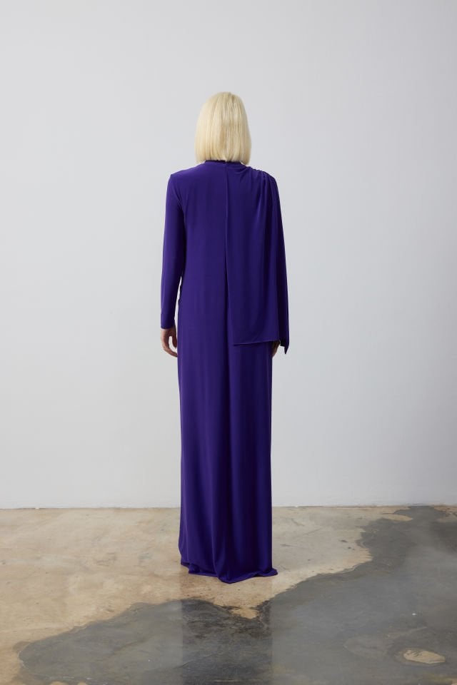 DRAPE VE ŞAL DETAYLI ELBİSE 9123 44 - MOR