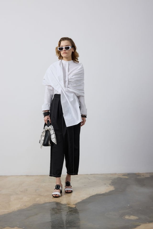 DOLAMA DETAYLI GÖMLEK ŞALVAR KESİM PANTALON TAKIM 40