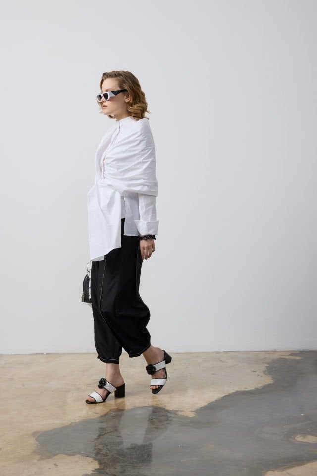 DOLAMA DETAYLI GÖMLEK ŞALVAR KESİM PANTALON TAKIM 40