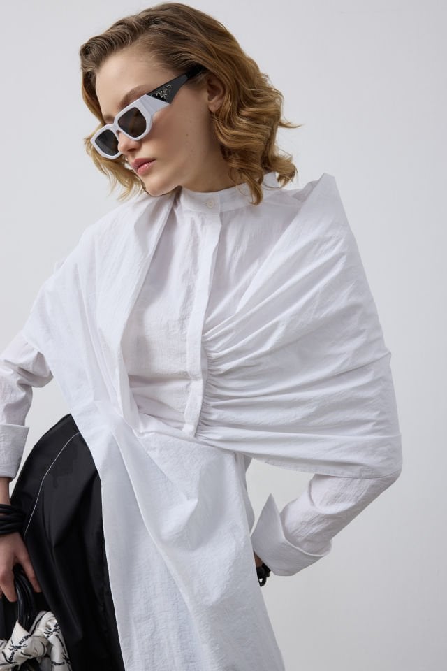 DOLAMA DETAYLI GÖMLEK ŞALVAR KESİM PANTALON TAKIM 44