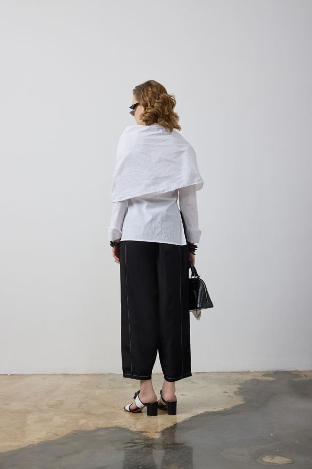 DOLAMA DETAYLI GÖMLEK ŞALVAR KESİM PANTALON TAKIM 40