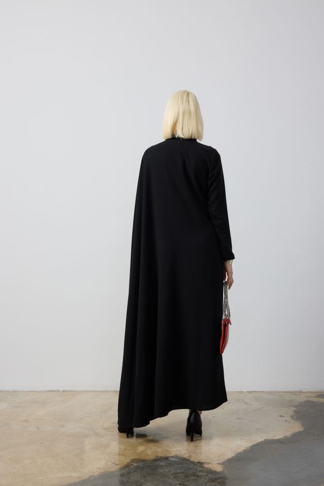 ÖN DRAPE DETAYLI TEK TARAFI YARASA KOL ELBİSE 46