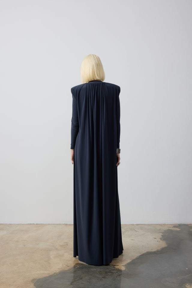 VATKA DETAYLI DEGAJE YAKA ELBİSE 36