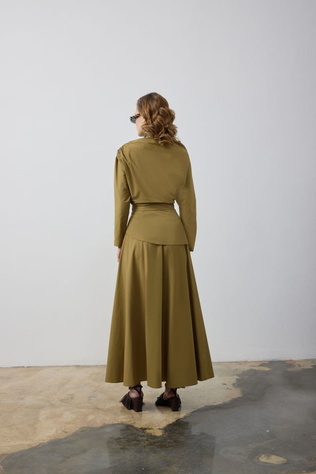 OMUZ BÜZGÜ DETAYLI BLUZ ETEK TAKIM 44