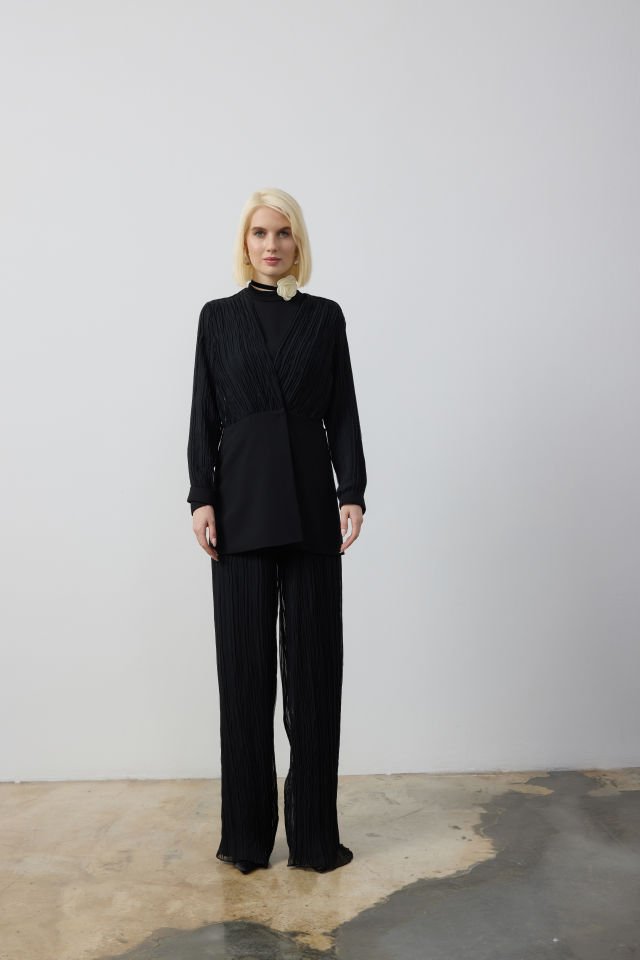 PİLİSE GARNİLİ CEKET TULUM TAKIM 9149 38 - SİYAH