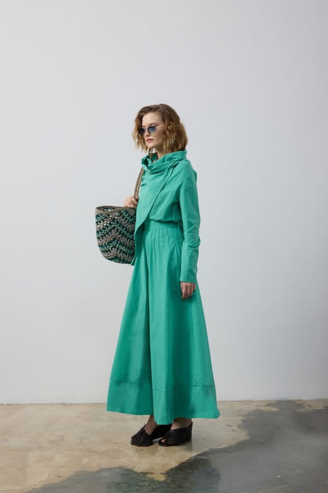 NERVÜR DETAYLI GÖMLEK ETEK TAKIM 44