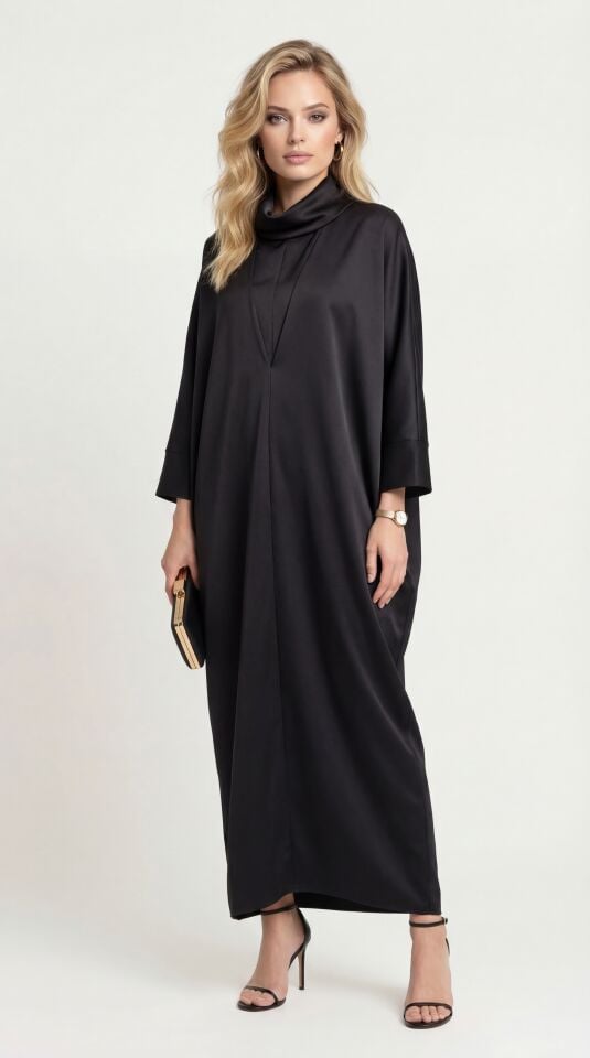 ÖNÜ TUTTURMALI YARASA KOL ABAYE ELBİSE 25AB074 SİYAH - ST