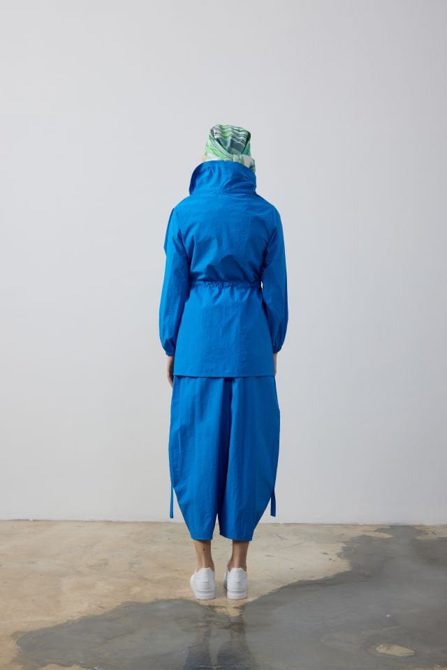 KOL LASTİKLİ BAĞCIK DETAYLI KAP ŞALVAR KESİM PANTOLON TAKIM